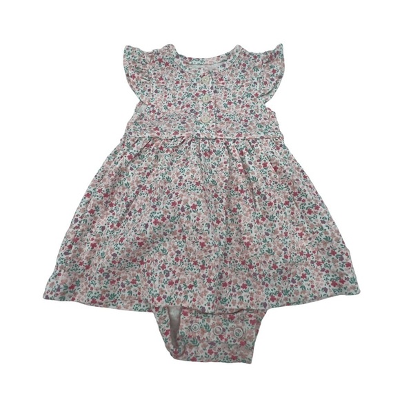NWT Carter's Pink Purple Floral Print Flutter Sleeve Dress Size 3 Mth Baby Girl - Picture 3 of 9